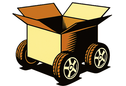 Cardboard box on wheels